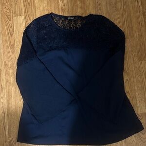 Roz & Ali Women's Navy Blue Lace Blouse